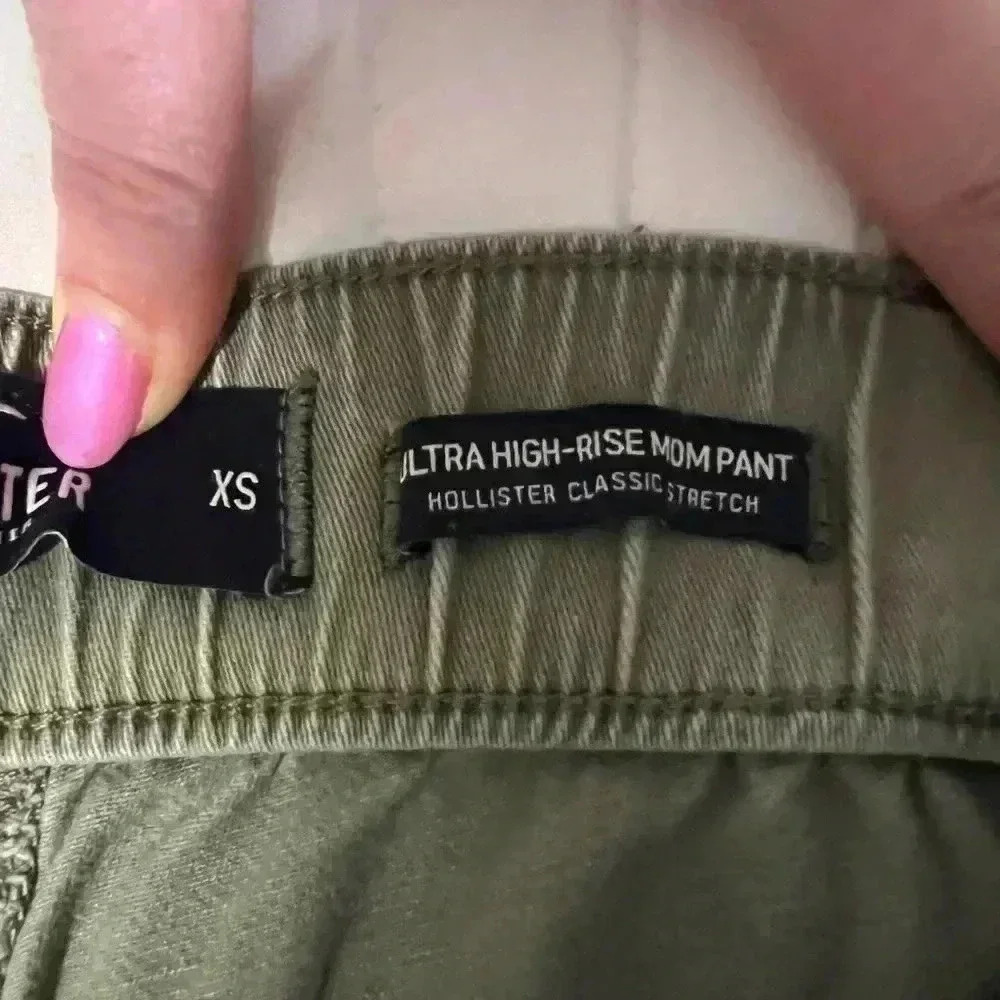 Hollister ultra high rise mom pant XS green Y2K teen fashion pants elastic waist - Picture 3 of 8